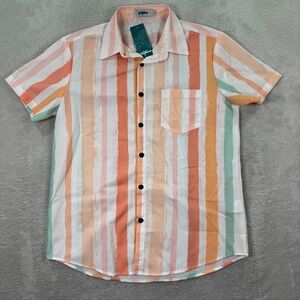 NEW Vatpave Mens Small Striped Shirt Short Sleeve Button Up Casual Summer Adult